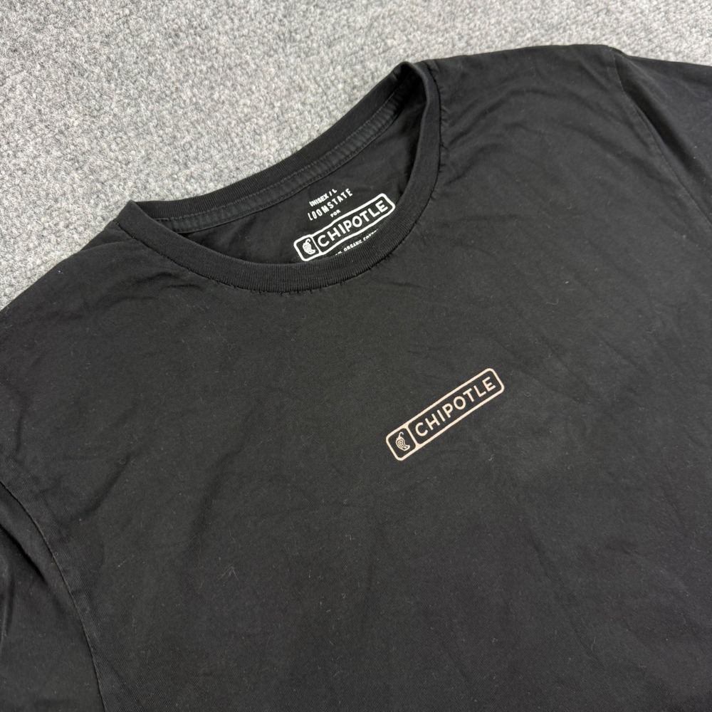 Loomstate Chipotle T-Shirt Large Black Burrito Messaging System Graphic Mens